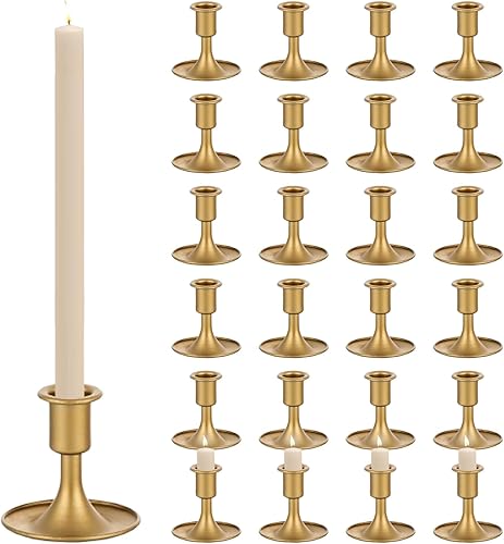 24 portavelas dorados, portavelas cónicos, portavelas vintage, dorados, de bajo metal, para centro de mesa, boda, velas, cena, Navidad, cumpleaños,