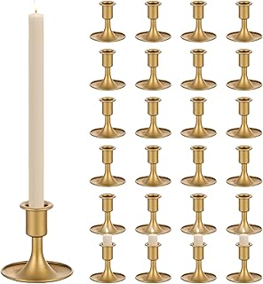 24 Pcs Gold Candle Holders,Taper Candle Holders Candlestick Holders Vintage Gold Low Metal Candles Sticks for Table Centerpiece Wedding Candlelight Dinner Christmas Birthday Decor
