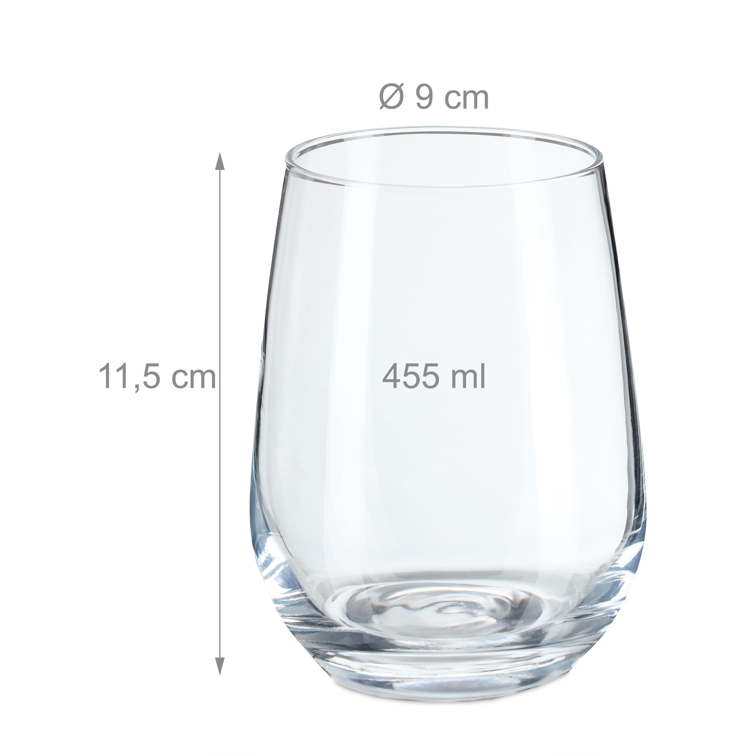 Relaxdays Verre Pratique en Lot de 6, Convient au Lave-Vaisselle, Volume : 455 ML, Transparent