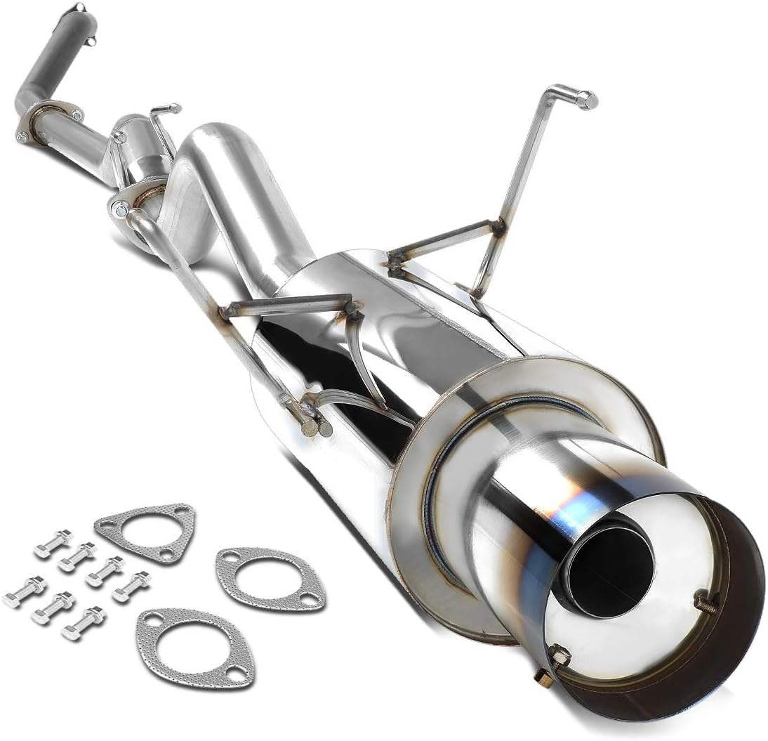 Auto Dynasty 4 inches Burnt Muffler Tip Stainless Steel Catback Exhaust System Compatible with 2001-2005 Honda Civic EX 2/4-Door 1.7L, Stainless Steel