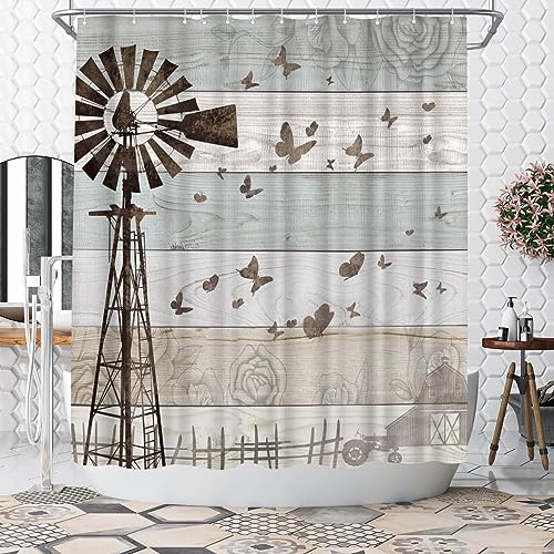 WELMECO Rustic Country Windmill Shower Curtain Farmhouse Shower Curtain 72x72inch