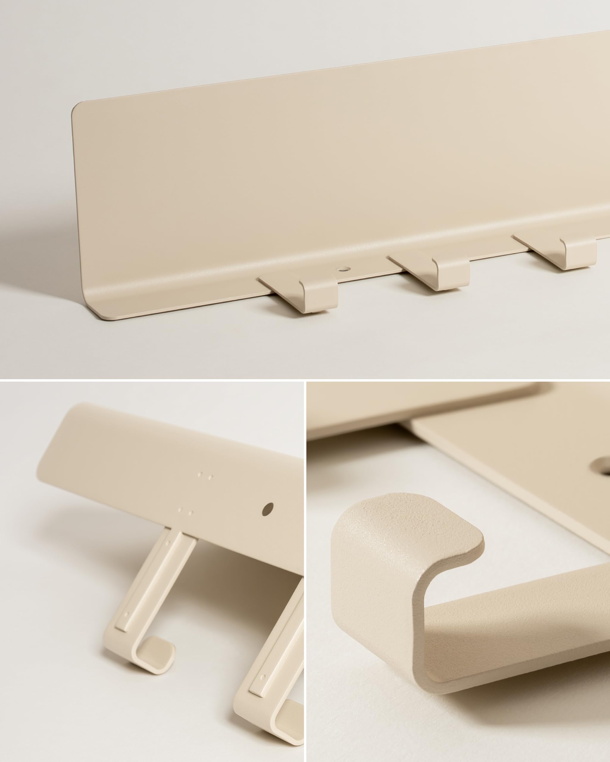 Kazai. Porte manteau mural 'Holmsen' | Crochet mural avec étagère design moderne | Patère murale en métal | Porte-manteau pour entrée | Sable Taupe