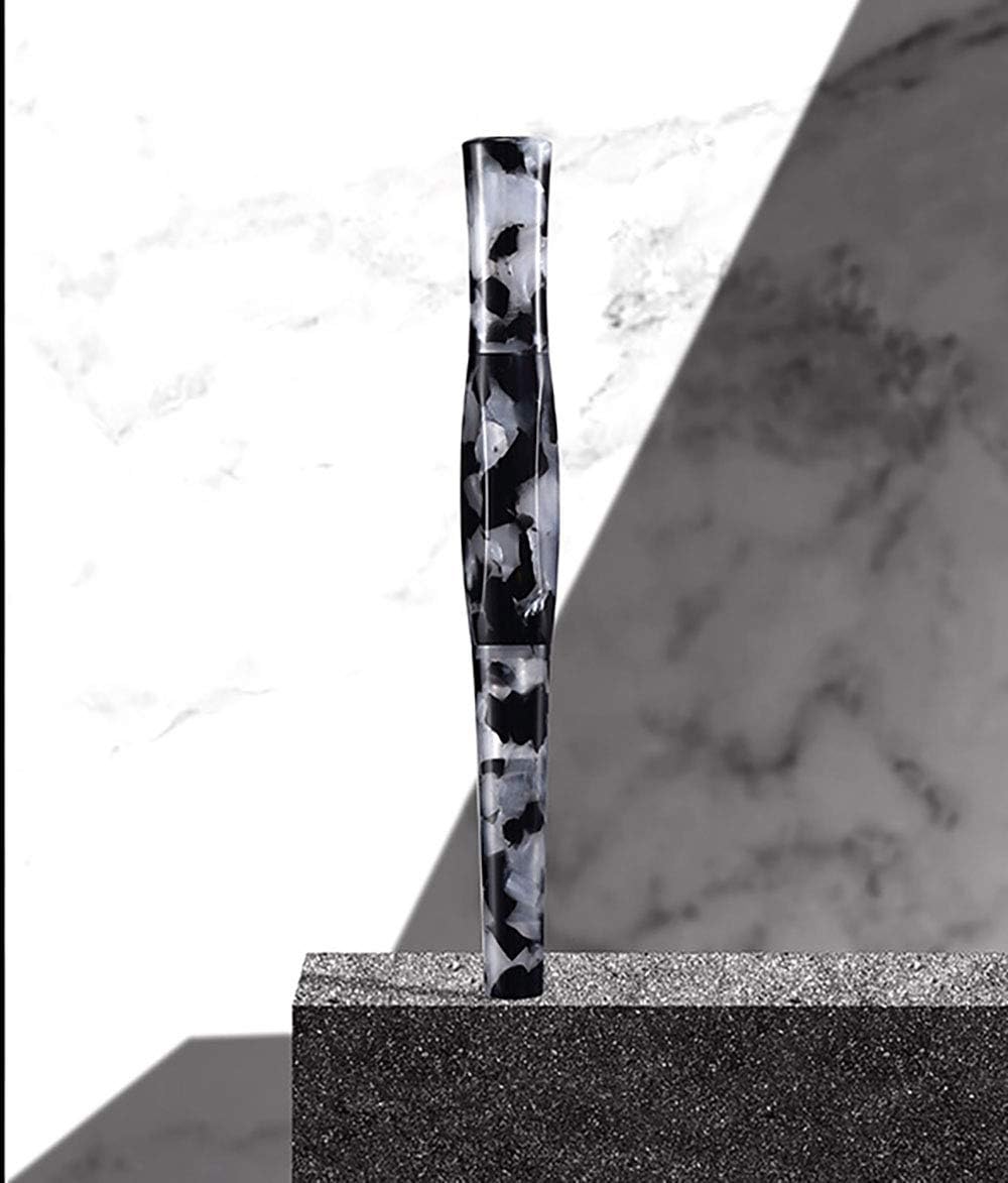 Lanxivi MONTAGUT Black Marble Celluloid Fountain Pen Edge Shape, Fine Nib with Ink Refill Converter Pen Box