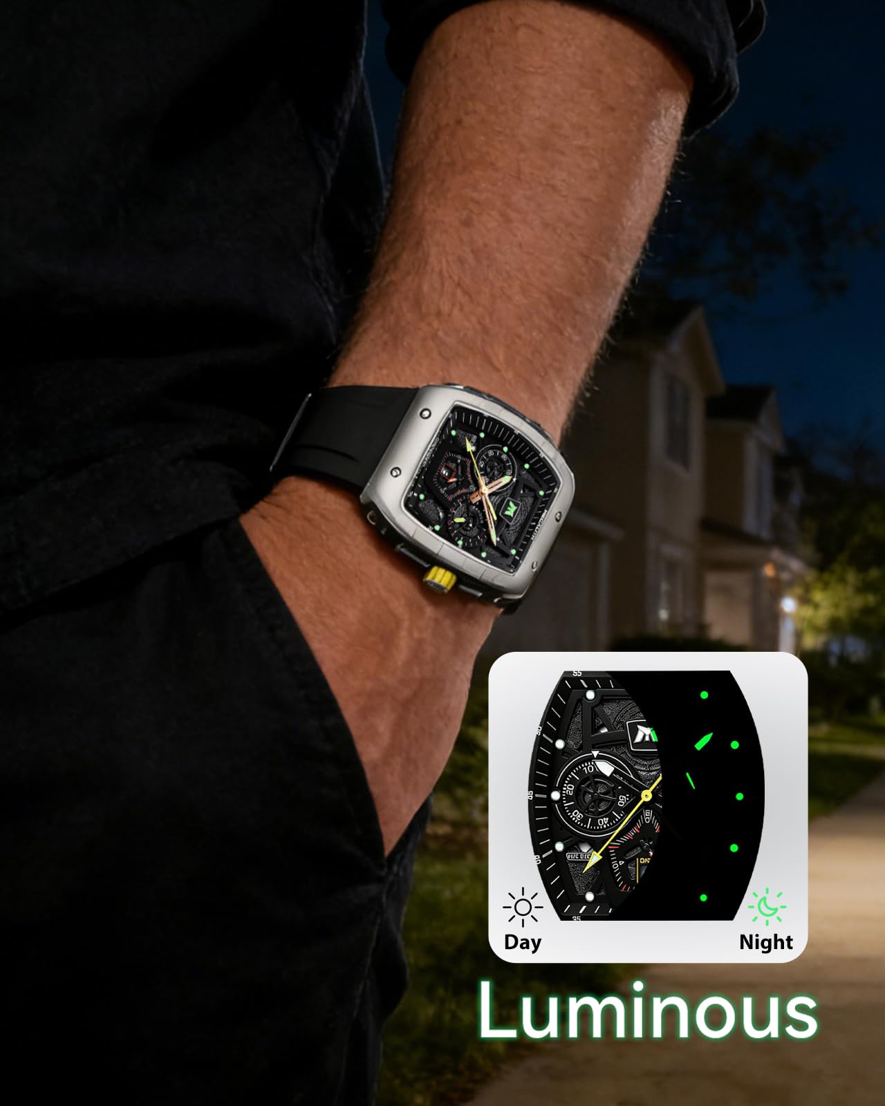 MEGALITH Męskie zegarki sportowe chronograf wodoodporny zegarek na rękę męski analogowy kwarcowy zegarki gumowe z datownikiem świecące, modne zegarki sportowe wojskowy prezent dla mężczyzn