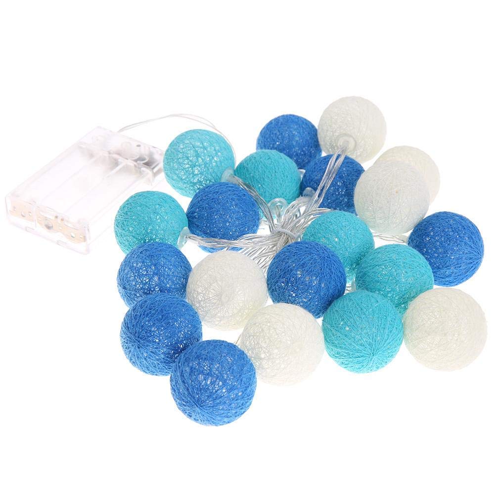 Treer Cotton Ball String Fairy Lights 6cm Christmas Balls Warm White LED Night Lights Battery Garland Lamp Garden Indoor Home Holiday Party Wedding Xmas Decoration (1.5M-10LED,Blue)