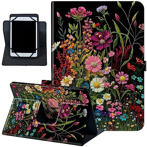 Universal Tablet Case 8 inch 9 inch PU Leather Stand Folio Protective Cover for 8'-9' Android Touchscreen Tablet Shell Case with 360 Degree Rotatable Kickstand and Multiple Viewing Angles,Wildflowers