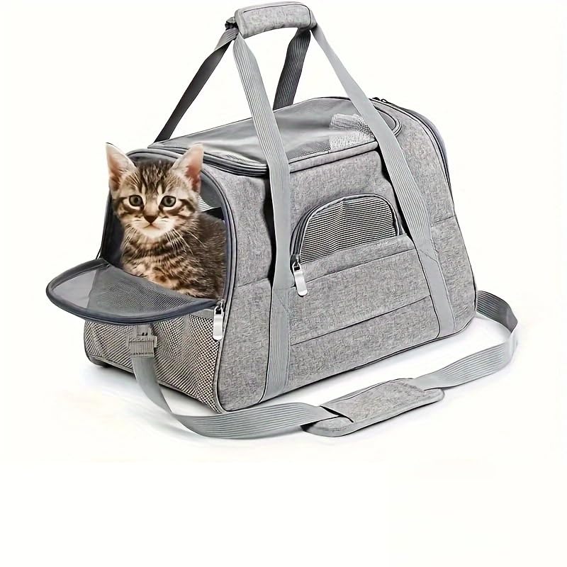 Bolsa de Transporte para Gatos QQLe, Nylon Dobrável com Tela Respirável, Cinza
