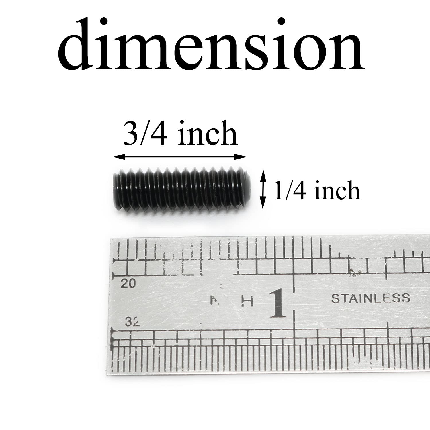 25pcs 304 Stainless Steel Socket Set Screws 1/4-20 x 3/4" Full Thread Cup Point Grub Screws with 1/8 Wrench, Black