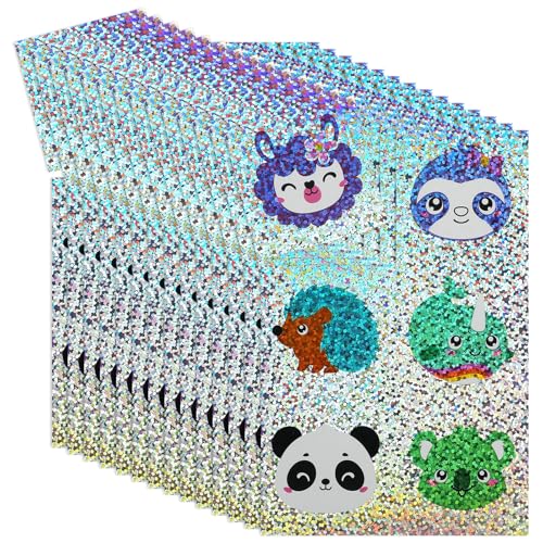 Marspark 360 Pcs Sparkly Animal Stickers Sheet Holographic Sparkle Critter Sticker Glitter Labels for Kids Reward Animal Party Decoration