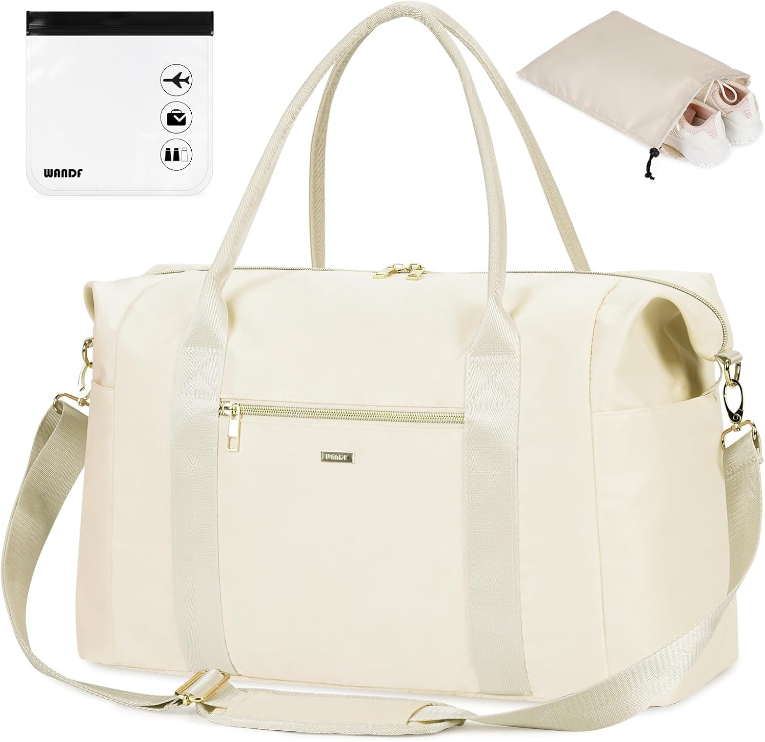 WANDF Cabin Bag 45x36x20 for Easyjet Airlines Underseat Travel Bag with TSA Approved Quart Size Bag & Shoes Bag Holdall Bag Carry on Hand Luggage Weekend Bag for Women and Men (White 32L)