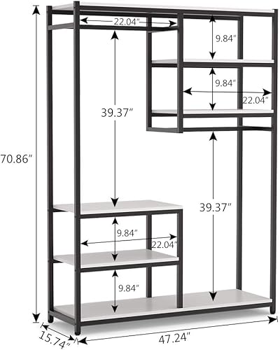 Miniatura 7 de Tribesigns Organizador de armario independiente con 2 barras para colgar, estante para ropa con 5 estantes de almacenamiento para dormitorio (blanco)