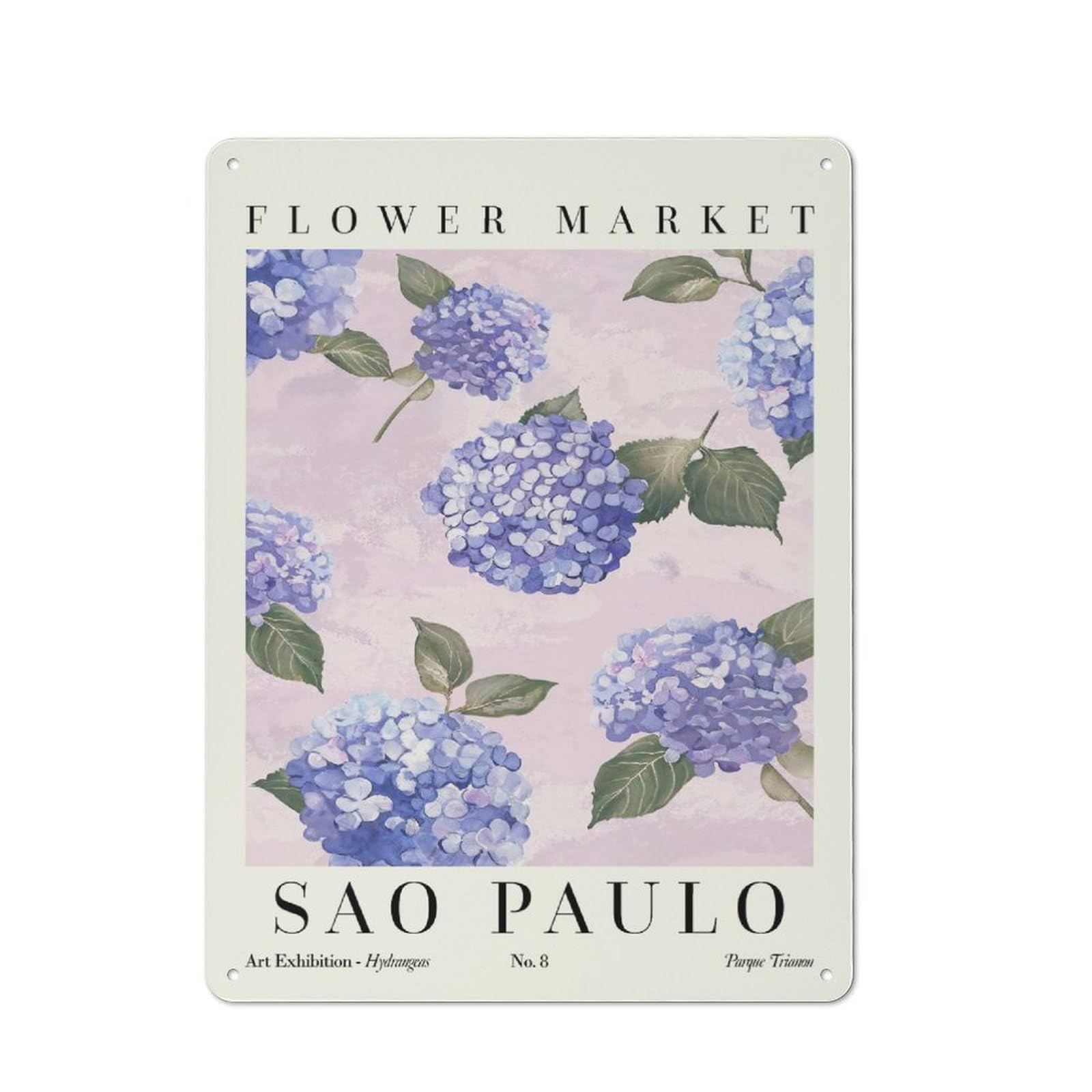 Junmoney Style-20 Rustic Decorative Metal Sign 40X30cm Featuring Hydrangea Sao Paulo Flower Market, Kitchen Wall Decor For Kitchen, Cafe, Pantry Or Dining Room
