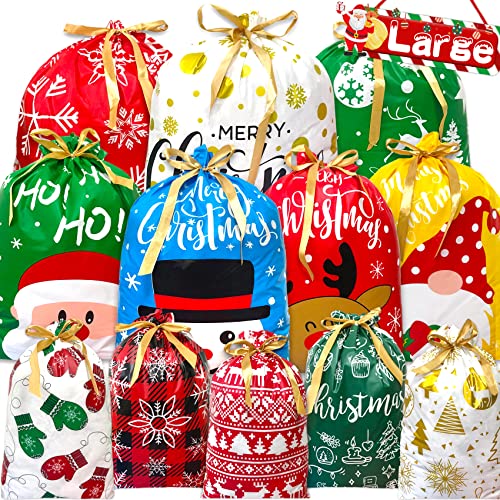 Joy Bang 21PCS Christmas Gift Bags Assorted Sizes, Large Drawstring