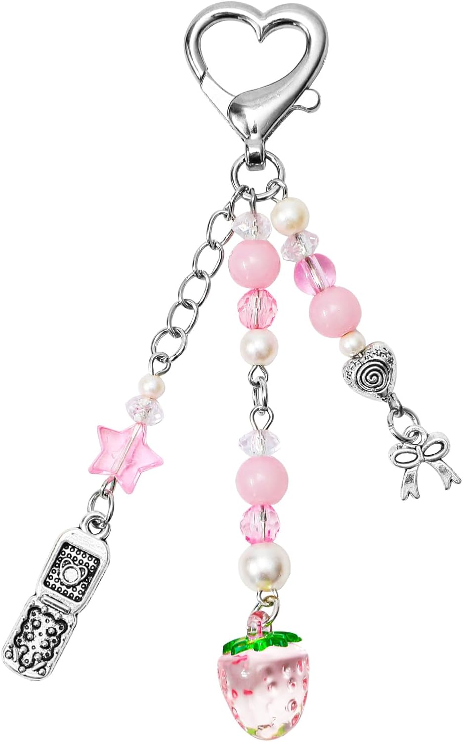 Y2K Keychain, Cute Pink Key Chain Novelty Keychains Aesthetic Kawaii Y2K Bow Star Strawberry Star Berry Charms Keyring for Women Trendy Keychain Bag Purse Charm