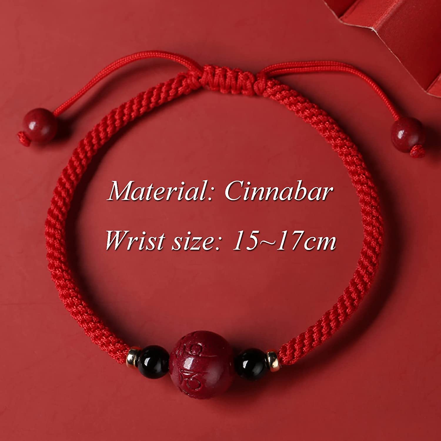 NZpost Pulsera de Hilo Rojo con Seis Palabras de cinabrio Natural, Proverbio bíblico, Amuleto Espiritual de Riqueza contra el Mal, cinabrio de la Suerte Ajustable (Rojo)
