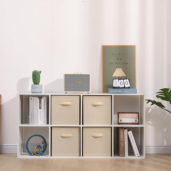 Foldable Storage Cubes Boxes with Handle for Home Organization, Fabric Wardrobe Storage Box Organizer Basket Bins for Clothes Toys Towels, Collapsible&Durable (2, Beige)