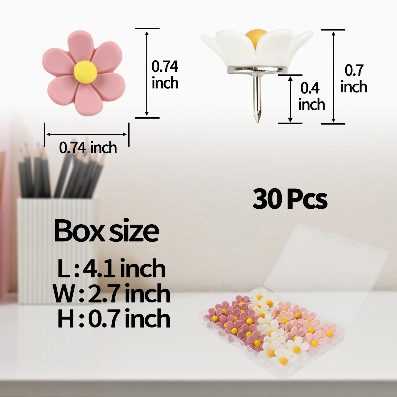 Flower Push Pins - Cute Office Decor & Bulletin Board Supplies -6 Flower Push Pins - Cute Office Decor & Bulletin Board Supplies -6