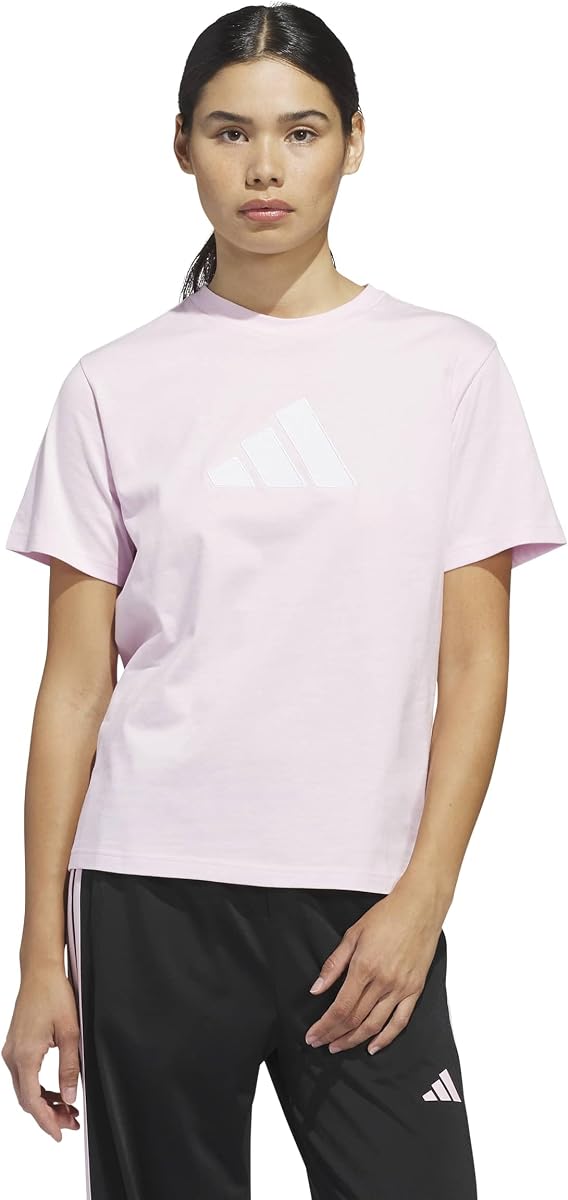 adidas Women's Textured Gingham Big Logo Graphic T-Shirt
