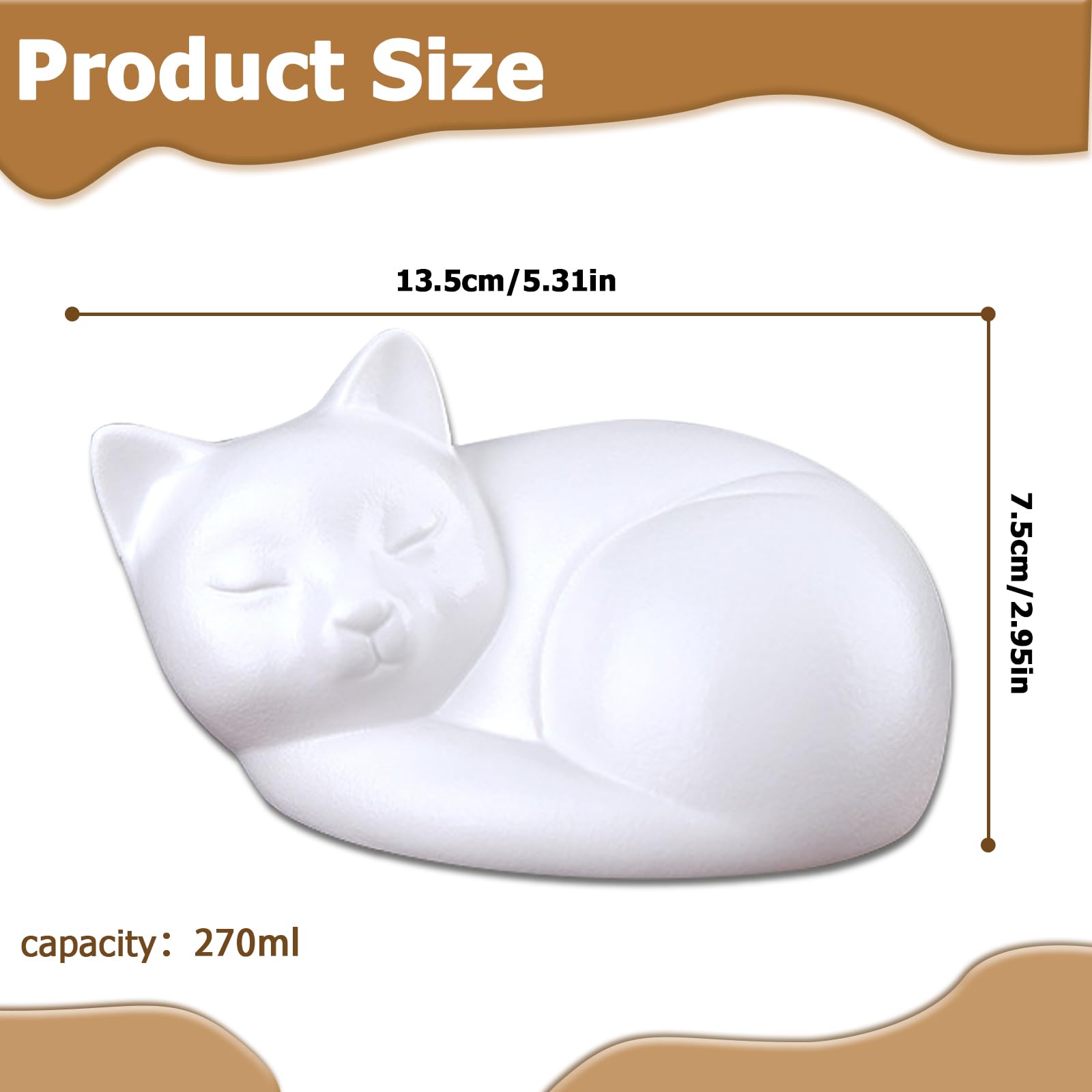 Urna commemorativa in ceramica per ceneri di gatti, cane che dorme, contenitore commemorativo per animali domestici (bianco opaco, gatto, 270 ml)