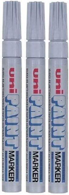 Uni Colour Medium (2.2-2.8mm) PX-20 Silver Oil Paint Marker Pen Metal Glass Wood Plastic Stone Outdoor mm Metal Bullet Nib Tip (Pack Of 3)