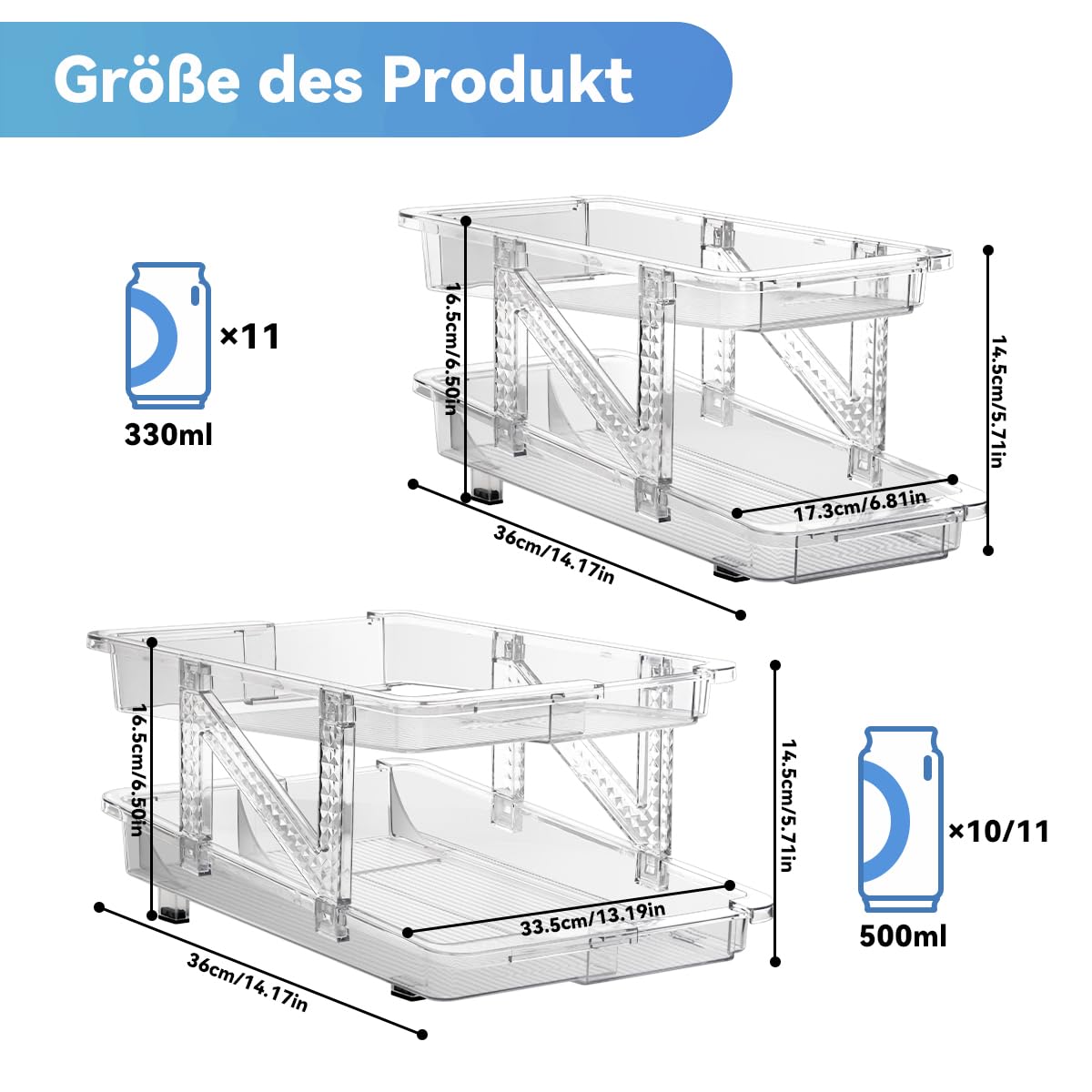 2 Organizador de Latas para Nevera, Dispensador Expandible y Rodante de 2 Niveles, Automático para Refrescos y Cerveza en Cocina