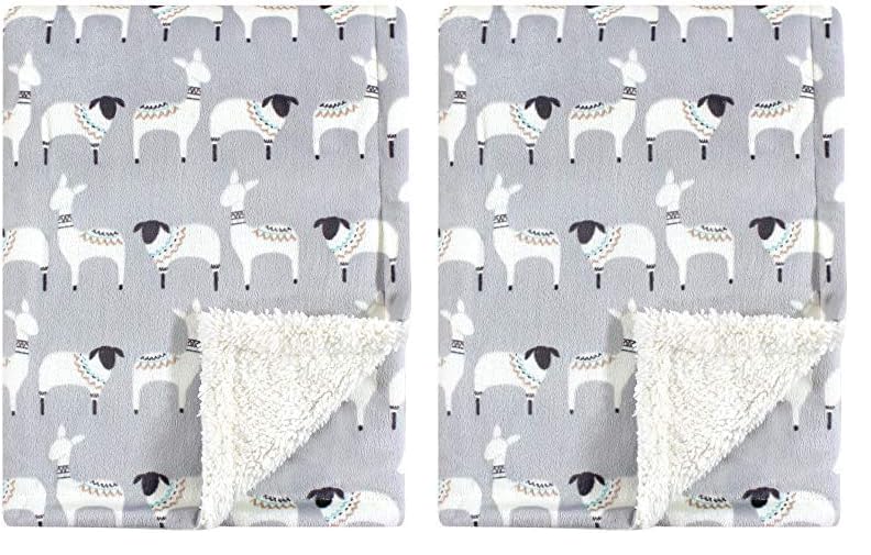 Image of Hudson Baby Unisex Baby Plush Mink and Sherpa Blanket, Aztec Llama, One Size (Pack of 2)