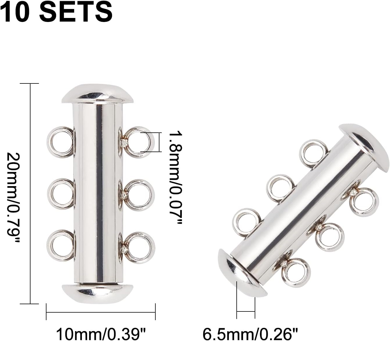 PH PandaHall 10 Sets Stainless Steel Slide Lock Clasps Tube Lock Clasp Connectors 3-Strand Slide Necklace Clasps for Necklace Bracelet Jewelry Findings