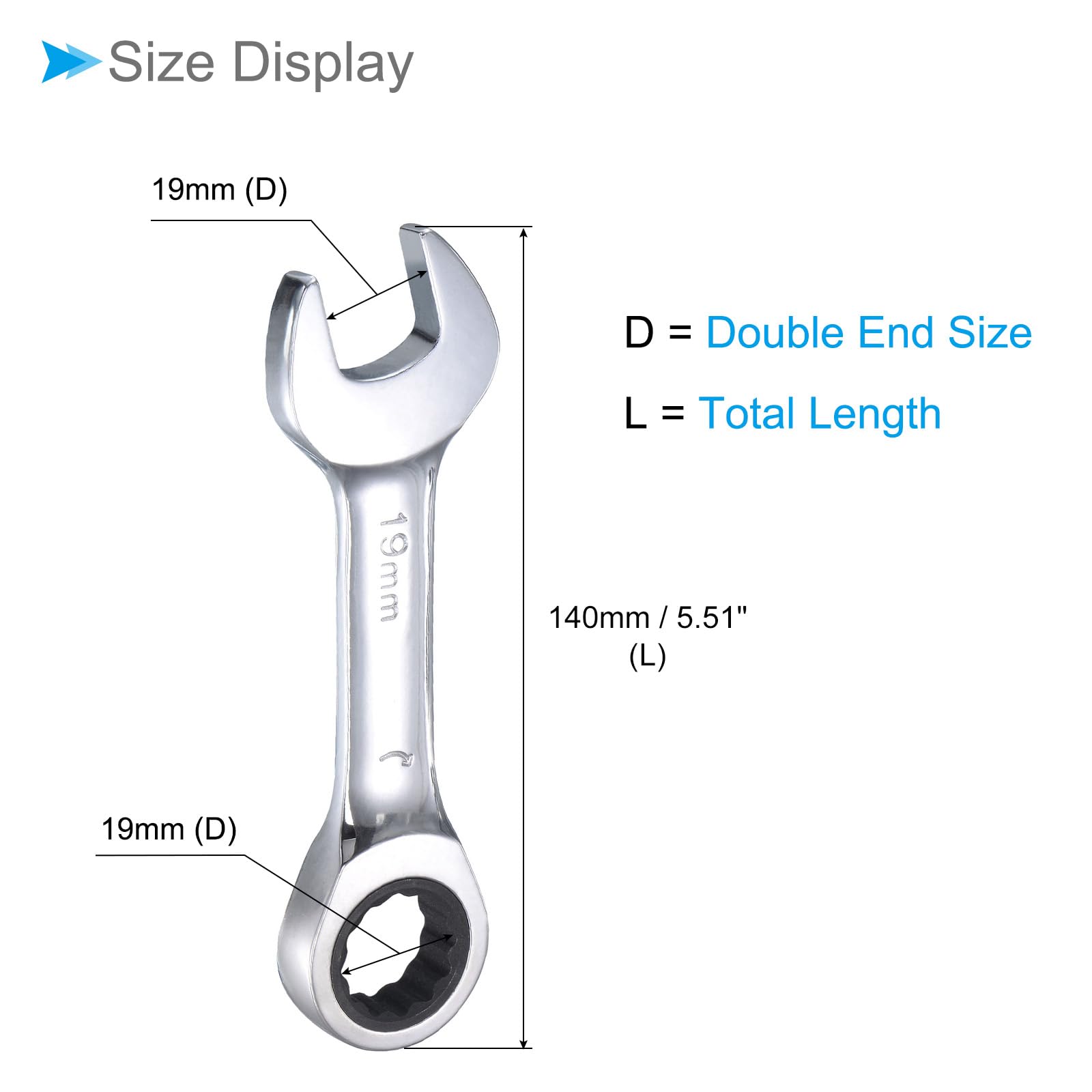 CoCud Ratcheting Wrench, 19mm Head Metric 72-Teeth, Cr-V Combination Wrench Spanner - (Applications: for Repairing Home Tasks) - Image 2