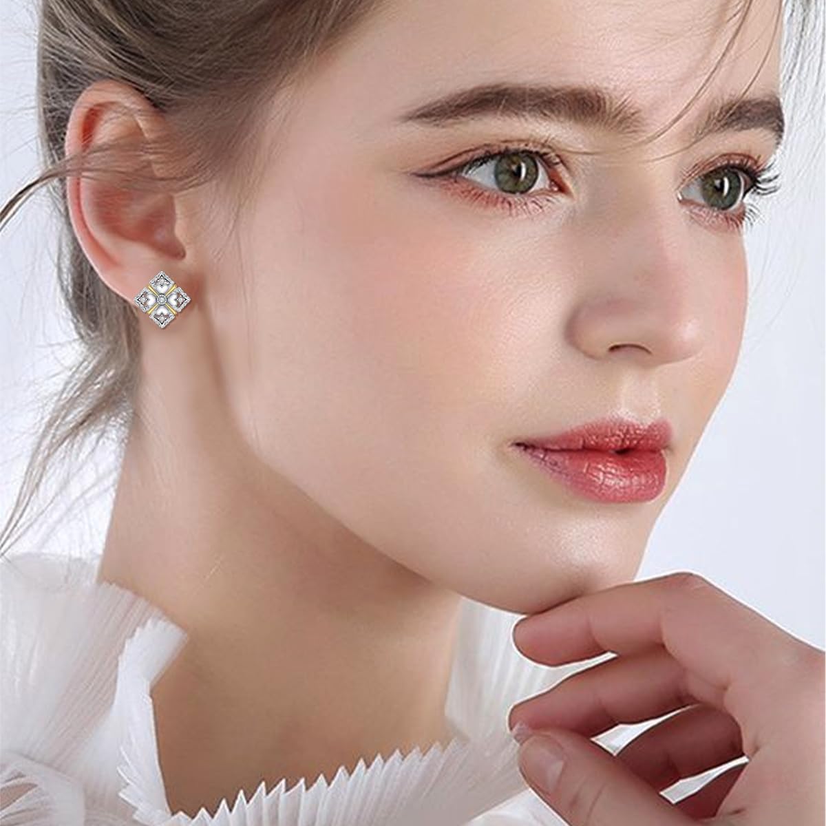 Diamond Four Leaf Clover Stud Earrings for Women 925 Sterling Silver 4 Leaf Clover Earrings with Lab Grown Diamond Jewelry Gifts for Mom Wife Girlfriend Daughter Sister - Image 2