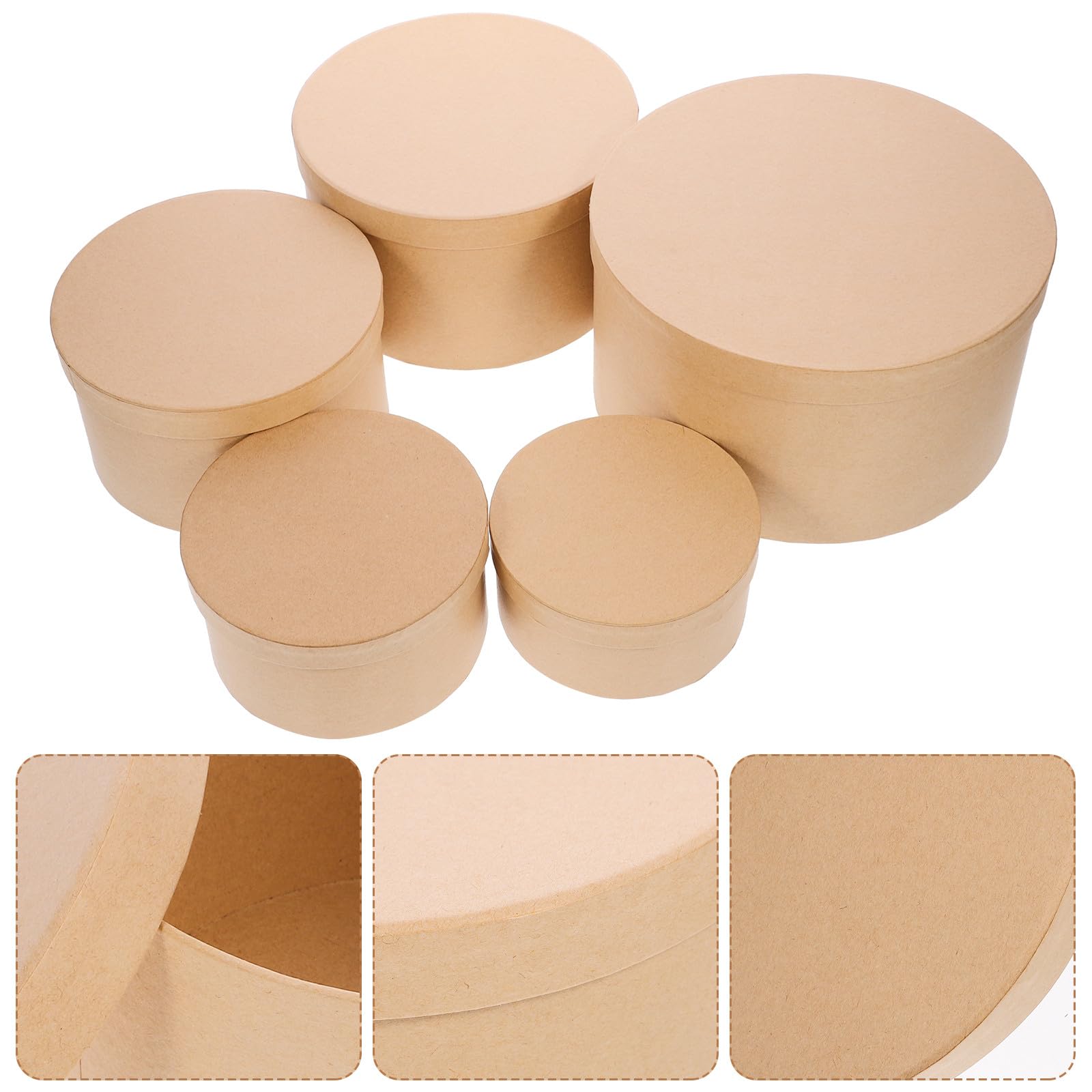 Set 5 Scatole Regalo Rondonde in Carta Kraft Coperchio Confezione Regalo Elegante e Resistente per Decorazioni Natalizie Creative