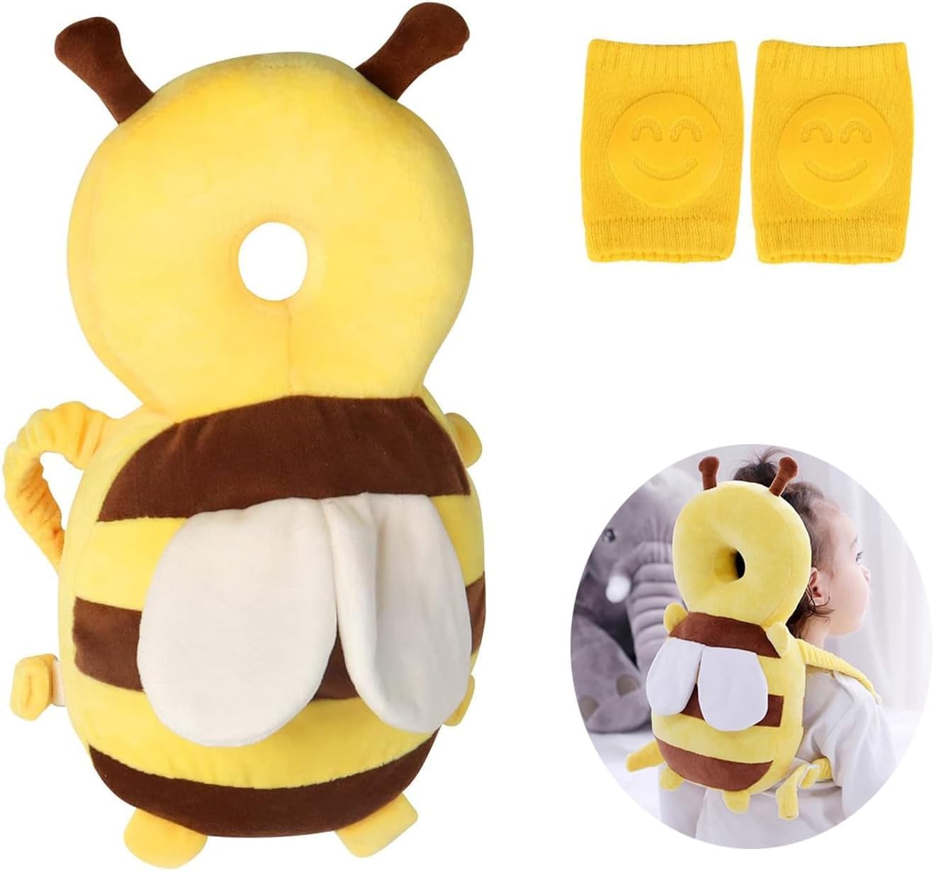 Head Protection Pads for Babies, Anti-Fall Cushion, Adjustable Safety Backpack, Suitable for Children Learning to Crawl and Walk, Bee Shape