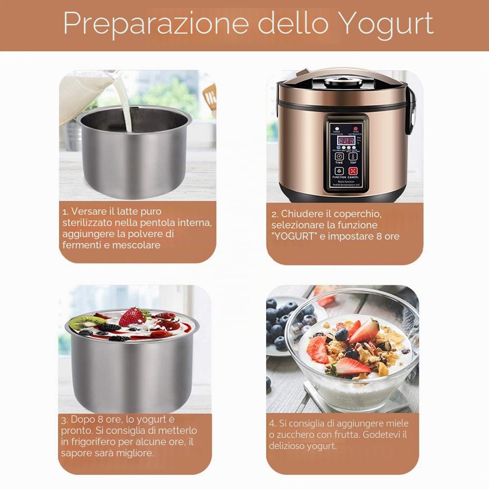 6L Yogurt Maker, Fermentatore di Aglio Nero, Macchina di Kimchi, Produttore di Vino di Riso Dolce Completamente Automatico, Produttore di Natto