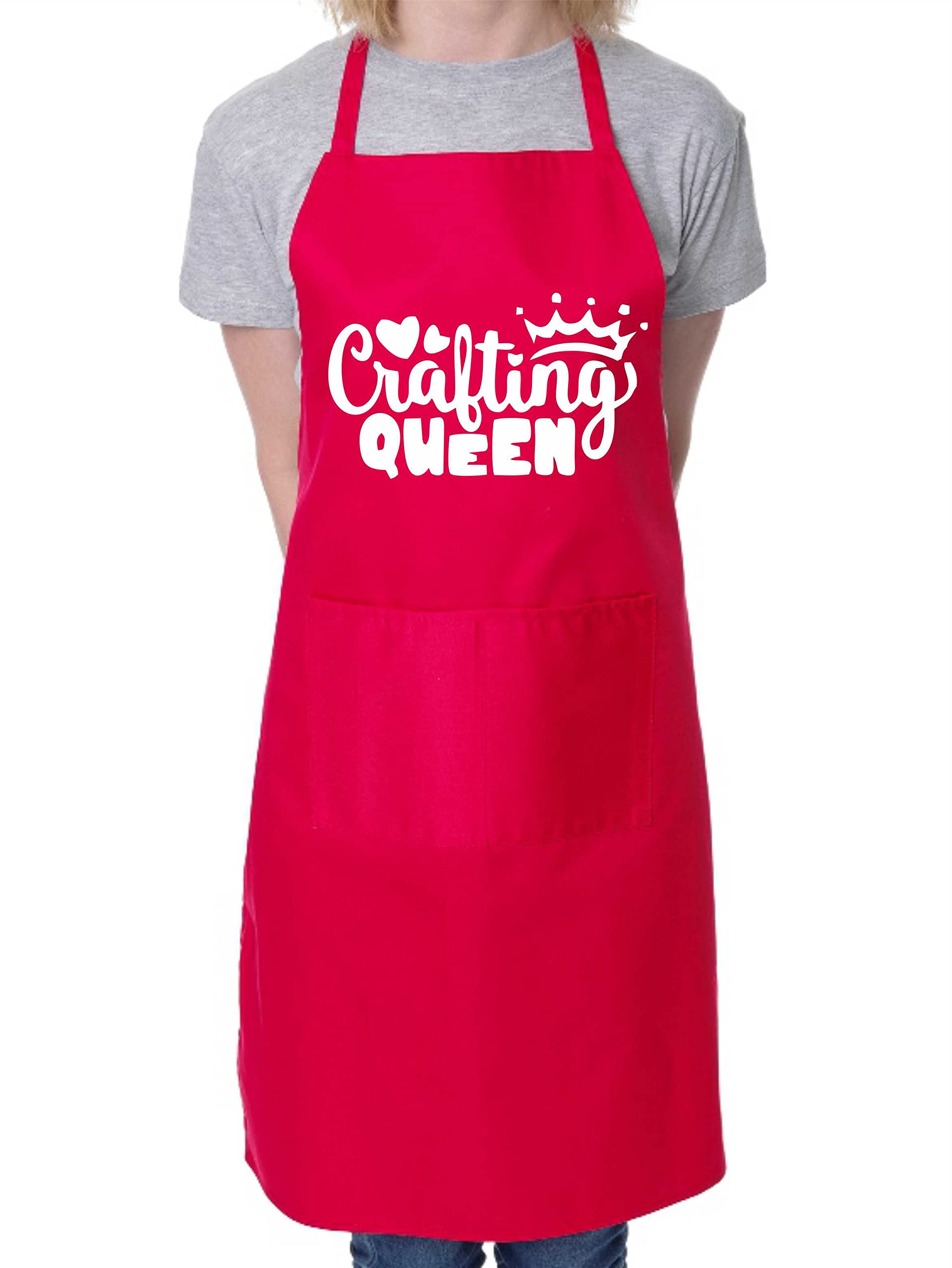 Print4U Crafting Queen Funny Apron Novelty Baking Crafting Knitting Cooking Red