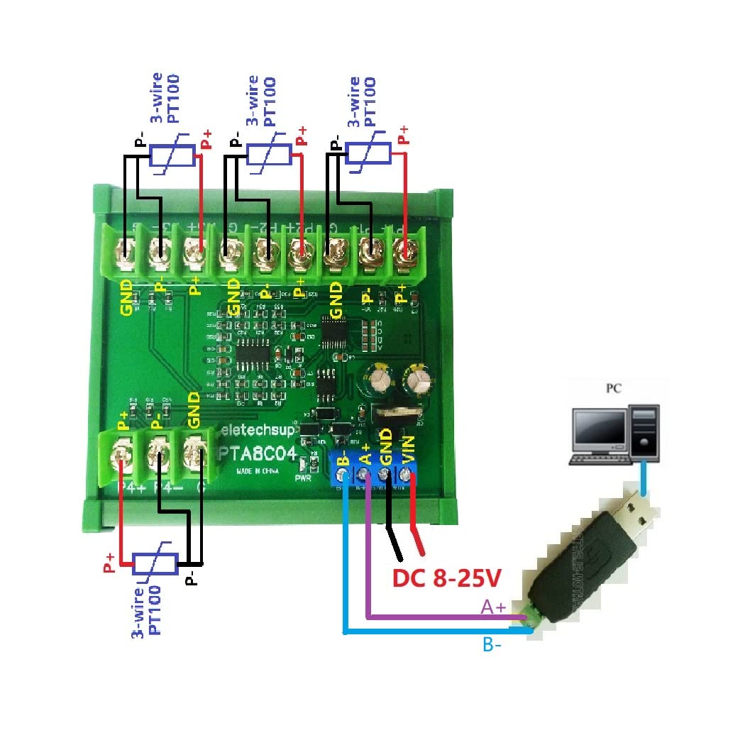4ch 500 Celsius PT100 Thermocouple RTD emperature Sensor RS485 Temperature Sensor Module Modbus RTU Board Paperless Recorder (A 12V with Rail Box)
