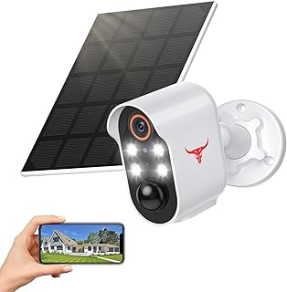 EKEN Solar Security Camera Wireless 1080P Surveillance Outdoor WiFi Bullet cam with 4 Spotlights, Color Night Vision, 2-Way Audio, PIR Motion Detection, Cloud Storage, Smart AI Human Detection