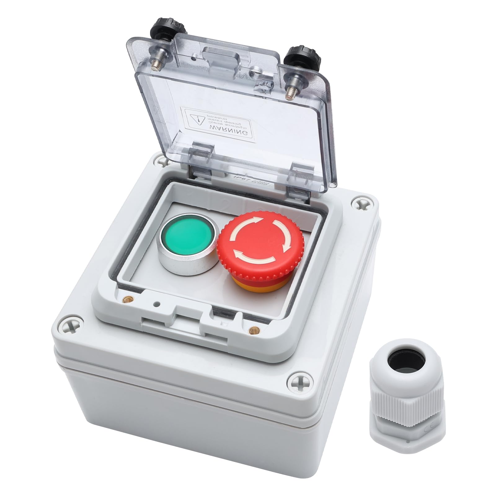 KERWINN Red Emergency +Green Momentary Stop Button Box, Push Button Switch, ON-OFF Operation, IP67 Waterproof
