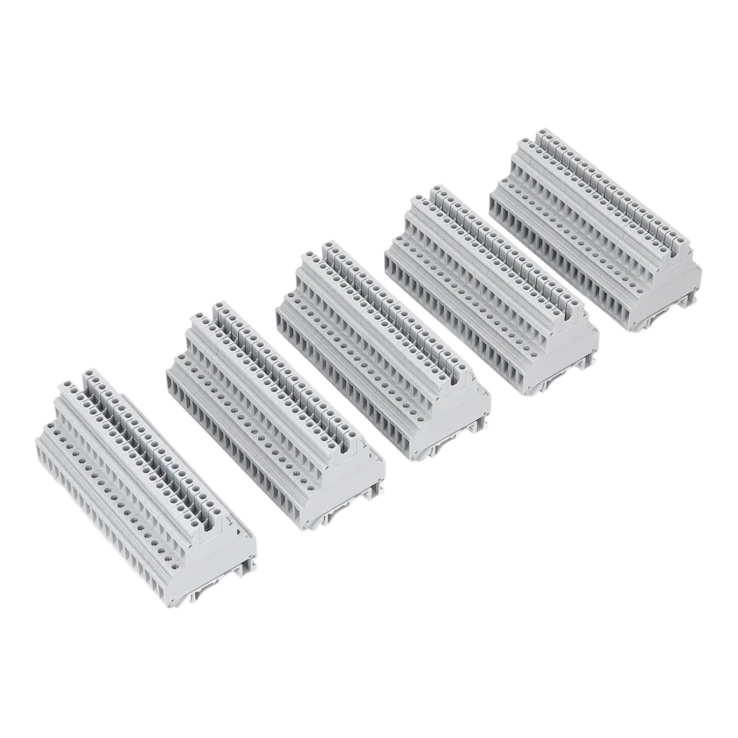 100Pcs Dual Row Copper Rail Wiring Terminals Block 500V 32A UKK‑5 with DIN Rail Mount Terminal, Strong Combination Function
