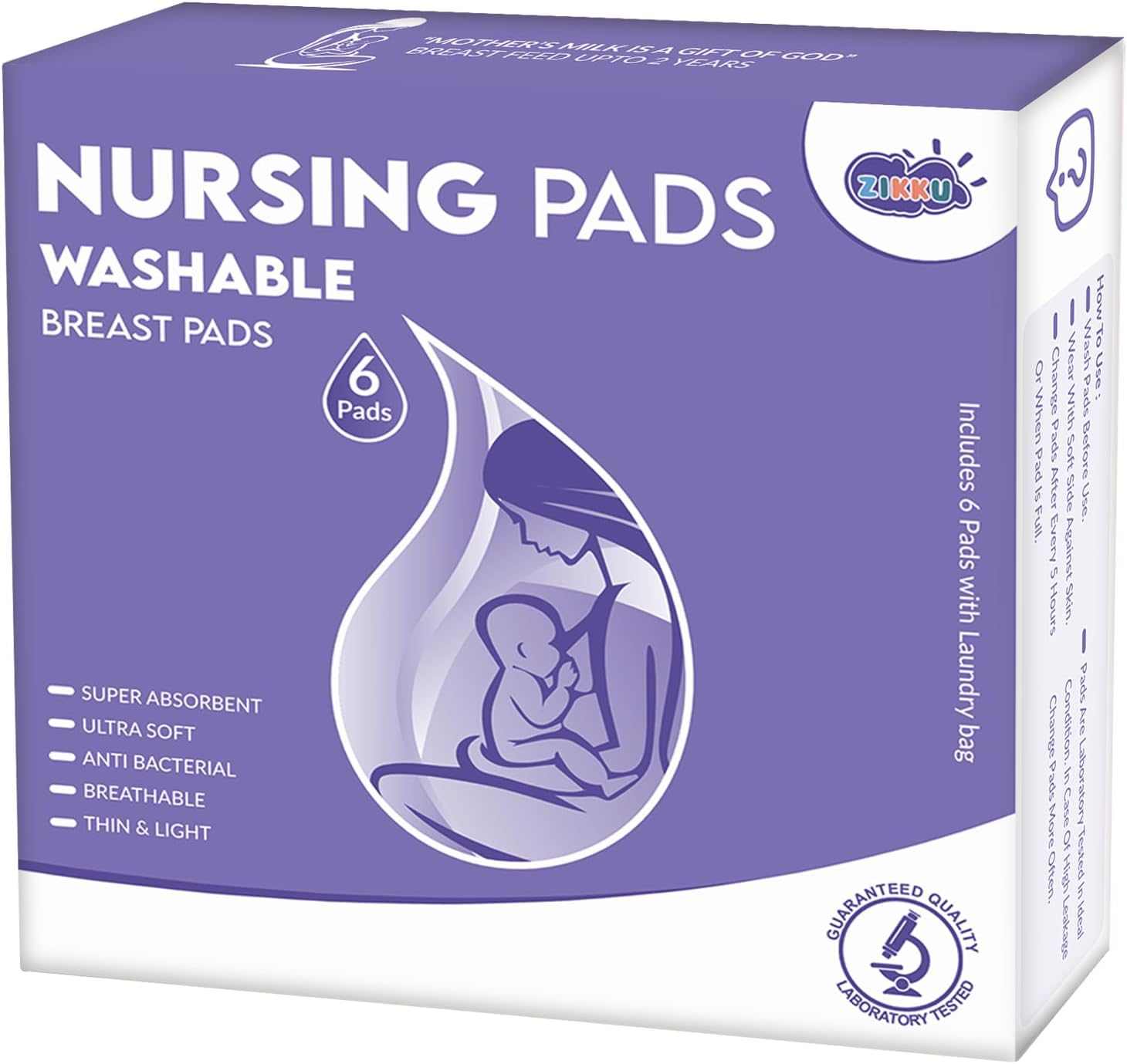 Zikku Ultra-Soft Reusable Nursing Breast Pad for Feeding Mothers 6 Pads, New Mom Gifts, Light Weight Washable Nursing Pads for Bra, Eco-Friendly and Comfortable Breast Pad