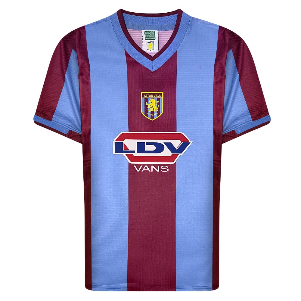 Score Draw Men's Claret/Sky Aston Villa 2000 Retro Football Shirt Medium Polyester