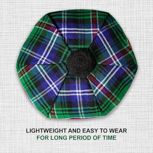 Image of Scottish Tam O' Shanter Hat Tartan Bonnet Pom Pom Wool Flat Cap One Size