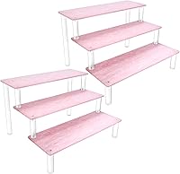 Vista 8 de Soporte de exhibición acrílico, elevadores de exhibición rosa de 3 niveles para figuras Funko POP, soporte para cupcakes de 9 pulgadas, organizador