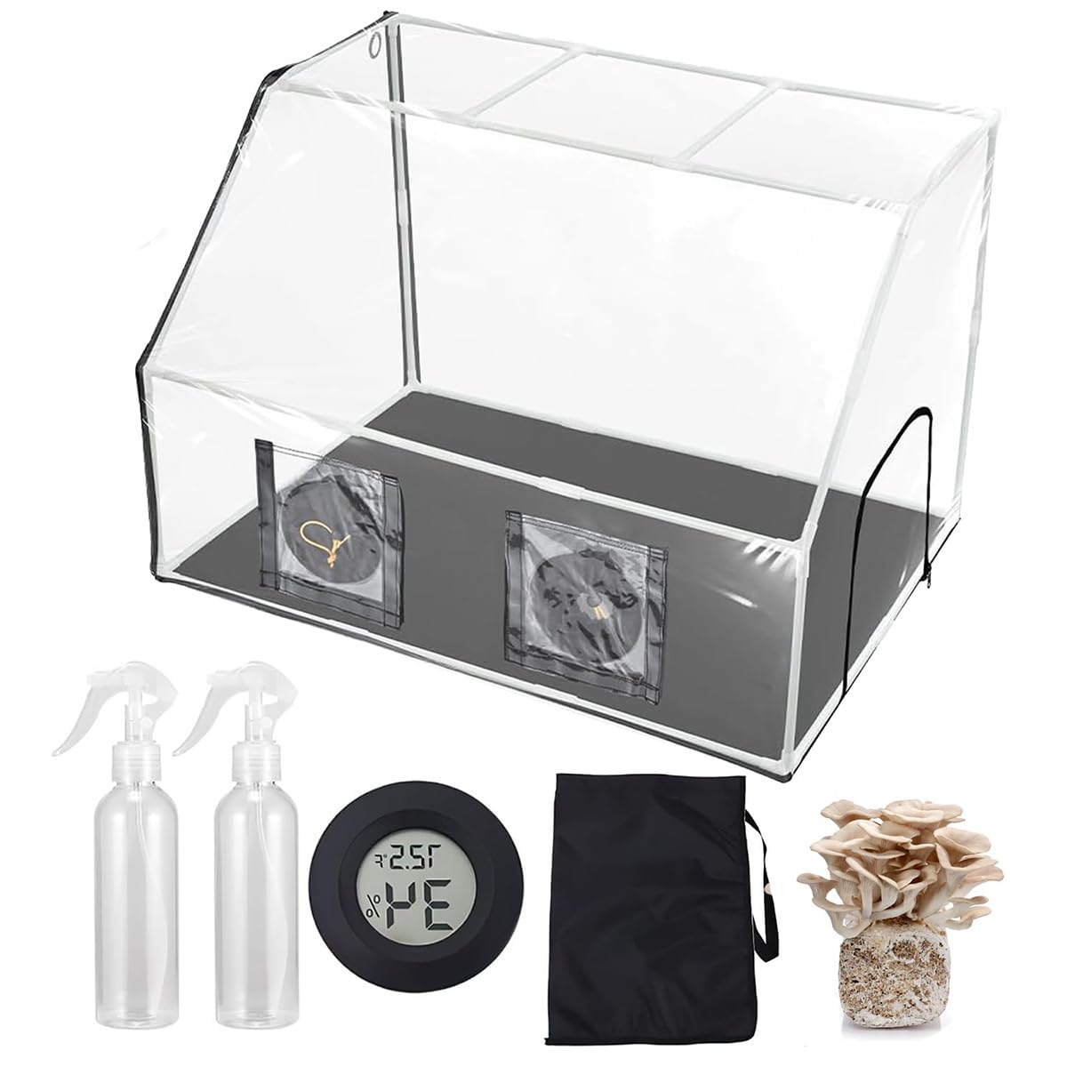 Still Air Box Micologia dei Funghi, Kit Monotubo per Funghi Portatile con 2 Spruzzatore e Termometro, Tenda per Sacco per Piantare Funghi, Stazioni di Propagazione con Cappa Fumata per Crescita