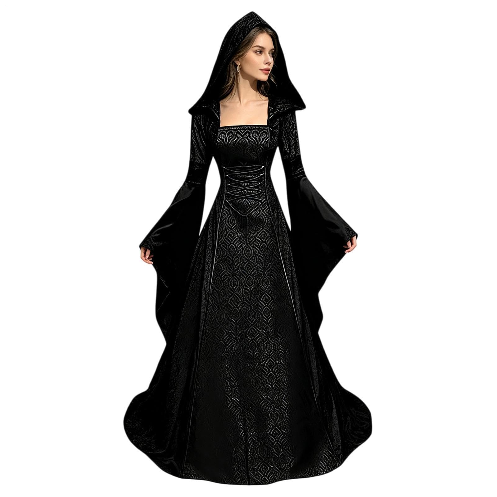 Abito Medievale Costume da Halloween Gotico Medievale con Cappuccio