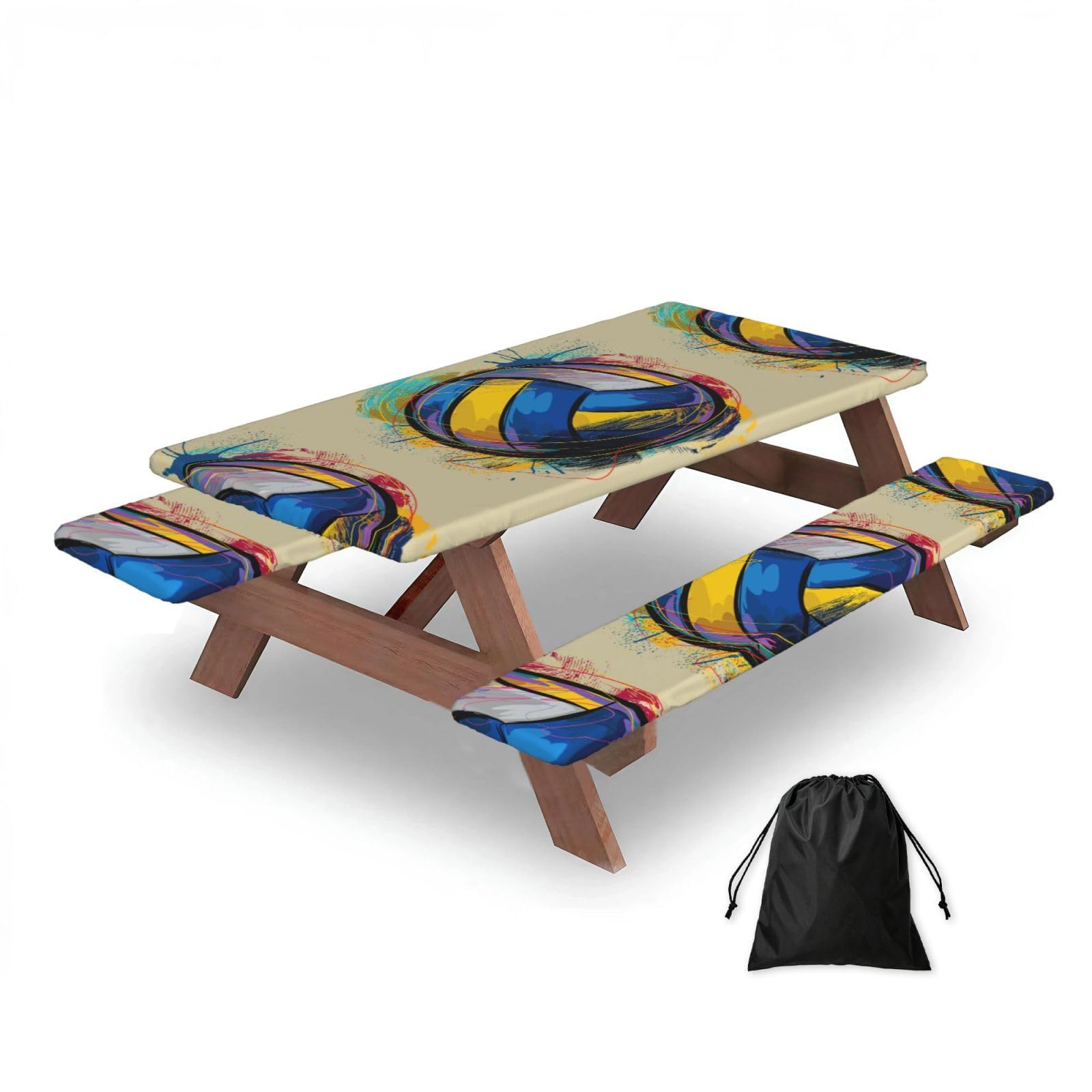 Dopklna As Picture Volleyball, Picnic Table Cover With Bench Covers -Waterproof Elastic Fitted Tablecloth For Garden Camping Patio 76X152cm