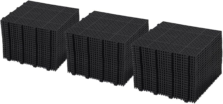 60 Pack Plastic Interlocking Deck Tiles, 12" x 12" Patio Rolling Outdoor Indoor Waterproof Deck Tiles All Weather Interlocking Deck Tiles for Pool, Balcony, Backyard, Porch, Black