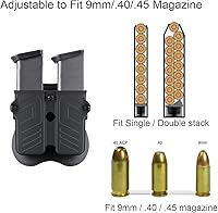Vista 4 de Double Magazine Holder, 9mm 10mm .40 .45 Single & Double Stack Magazine Pouch, Universal Magazine Holster for Glock/Sig