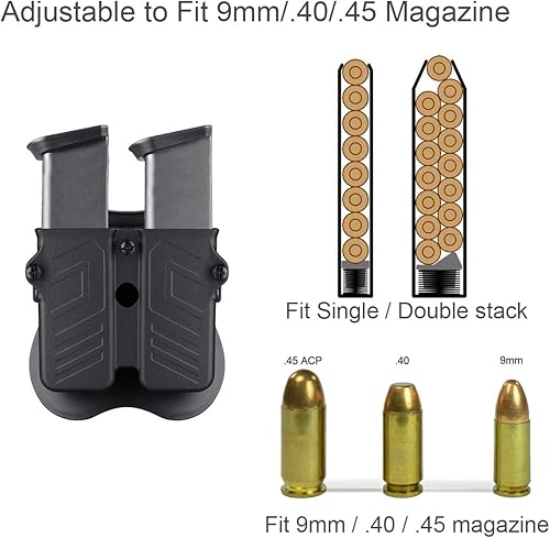 Miniatura 4 de Porta revistas doble, 0.354 in 0.394 in .40 .45 bolsa de revista de pila simple y doble, funda universal para revistas para Glock/Sig
