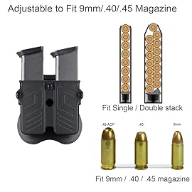 Double Magazine Holder, 9mm 10mm .40 .45 Single & Double Stack Magazine Pouch, Universal Magazine Holster for Glock/Sig sauer/S&W/Beretta/Taurus/H&K/Springfield/CZ/Ruger/1911 Mags