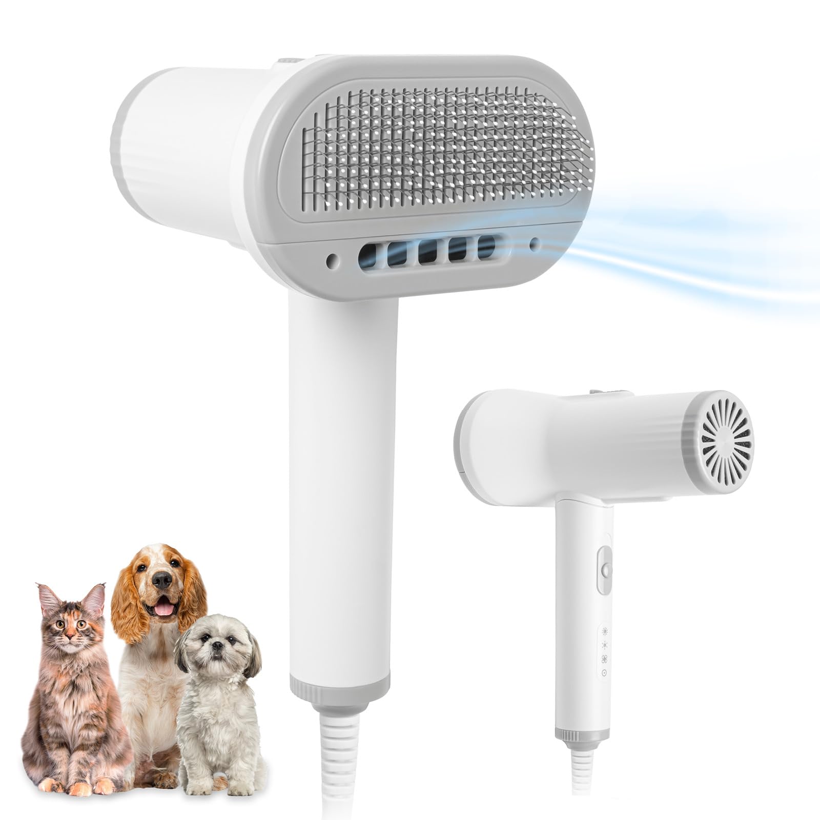 KUUBIA Secador para Perros | Cepillo Secador 2 en 1 | Secador Pelo Perro | Secador para Gatos | Secador de Pelo para Mascotas | para Perros y Gatos Pequeños y Mediano