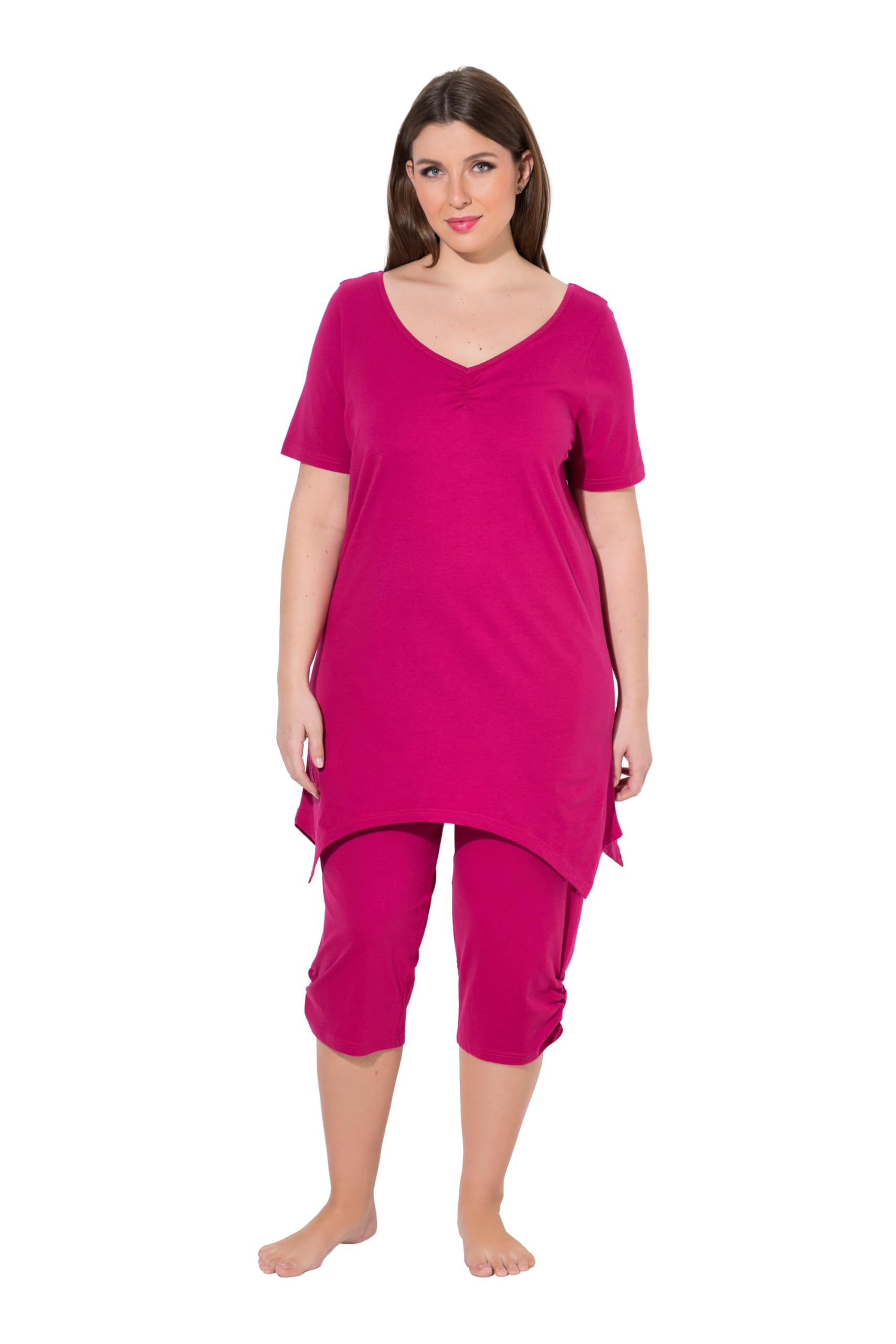 Ulla Popken Damen große Größen Übergrößen Plus Size Pyjama, Zipfelsaum, V-Ausschnitt, Halbarm 849585